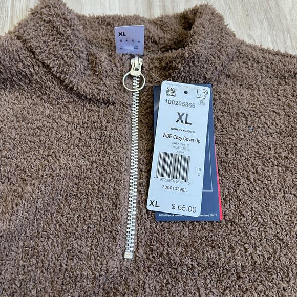 Reebok Cozy Cover Up Pullover Quarter Zip Fuzzy Brown Sweatshirt size XL - Picture 7 of 10